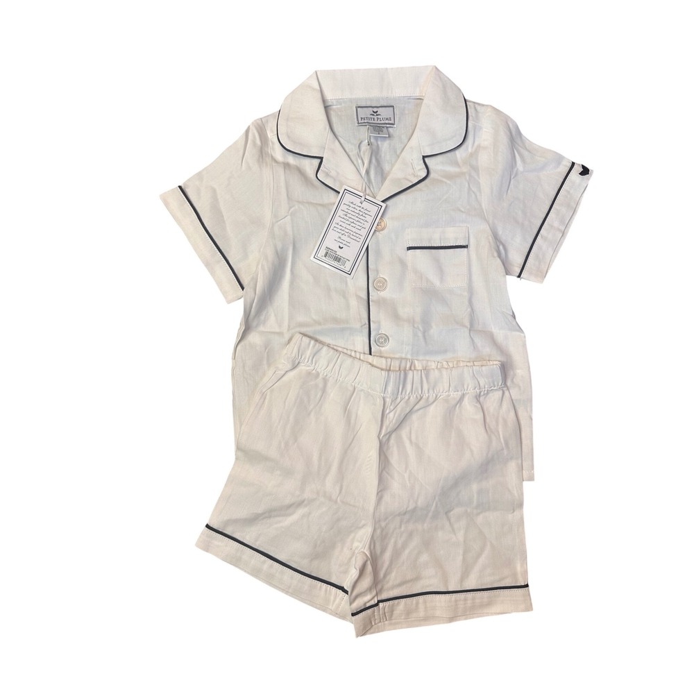 New Petite Plume Kids 2T Classic White Navy Piping Short Pajama Set SSSWN102
